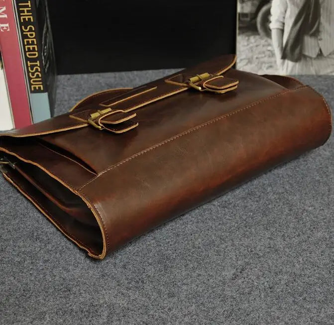 حقيبة رجالية بتصميم أصلي حقيبة عمل حقيبة يد جلدية مجنونة الحصان حقيبة كتف كلاسيكية للرجال