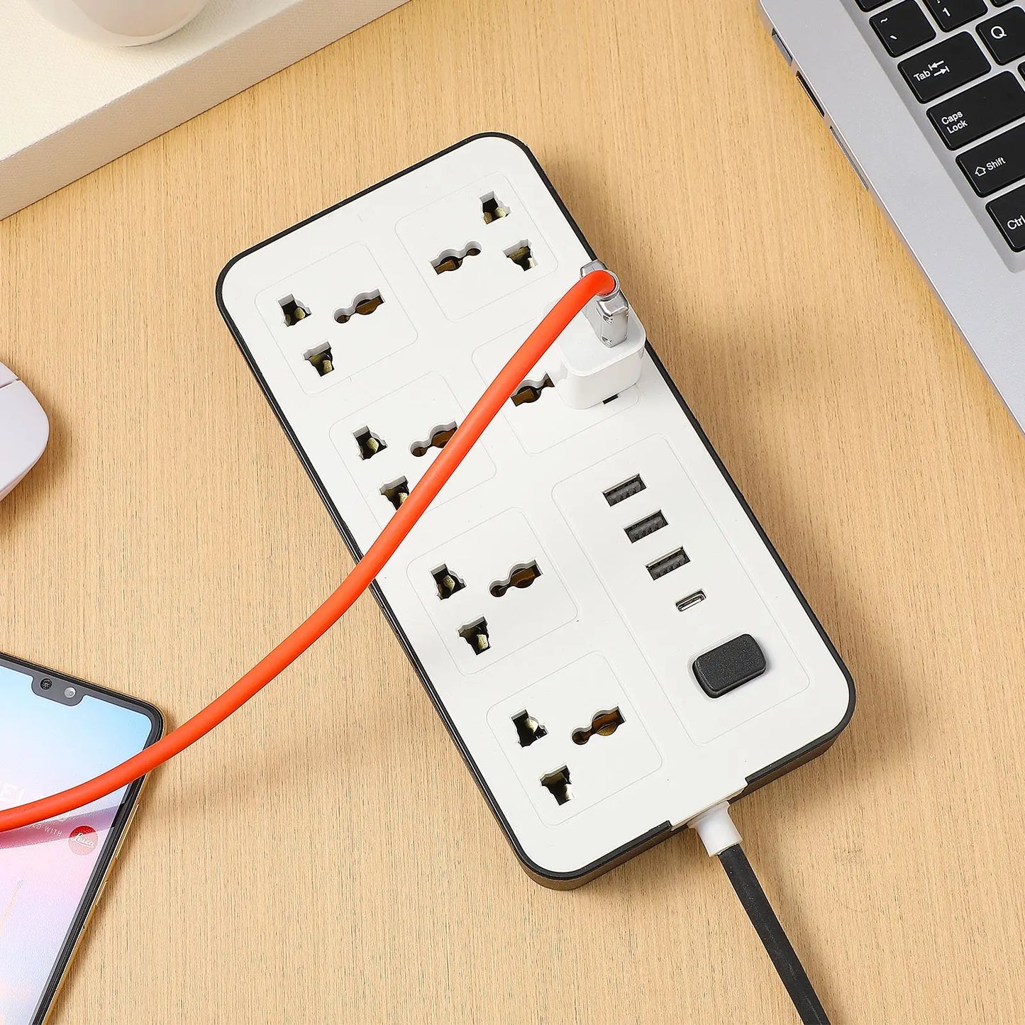 كابل تمديد شريط الطاقة المسطح بمنفذ متعدد المقابس مع منافذ شحن USB، قابس المملكة المتحدة، مقبس توصيل لوحة قياسي بريطاني