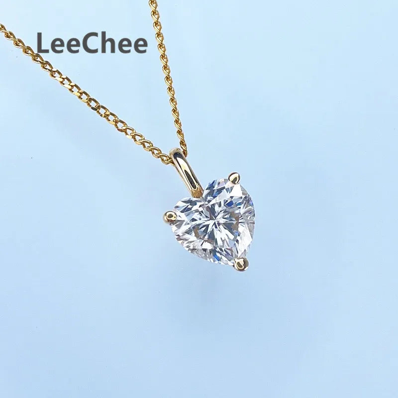 1CT Heart Cut Moissanite Pendant Real 18K Yellow Gold 6.5MM VVS Lab Diamond Necklace for Women Anniversary Gift Romantic Jewelry