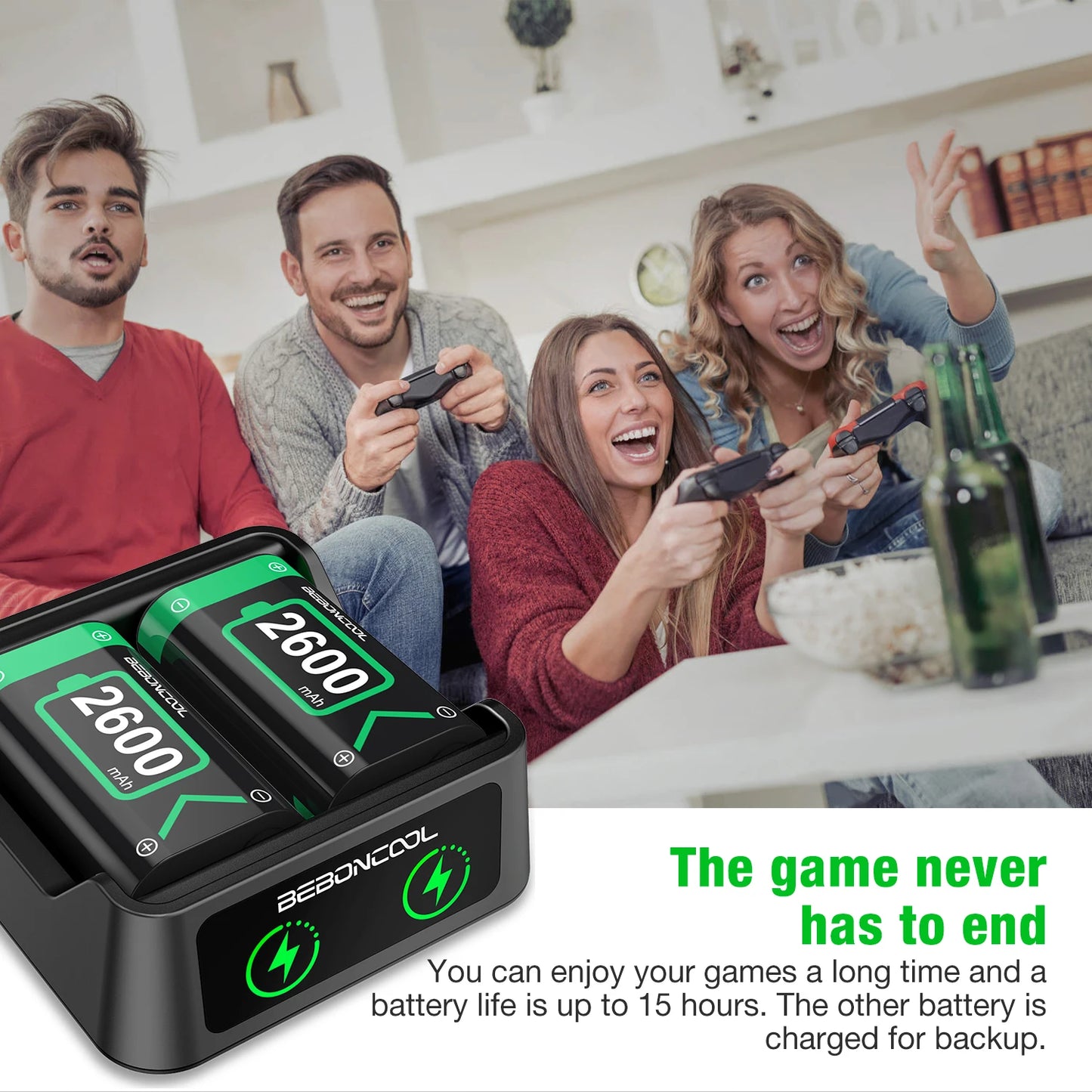 شاحن 2 × 2600 مللي أمبير في الساعة لبطارية وحدة تحكم Xbox بطارية قابلة لإعادة الشحن لأجهزة تحكم Xbox One / One S / One X / One Elite