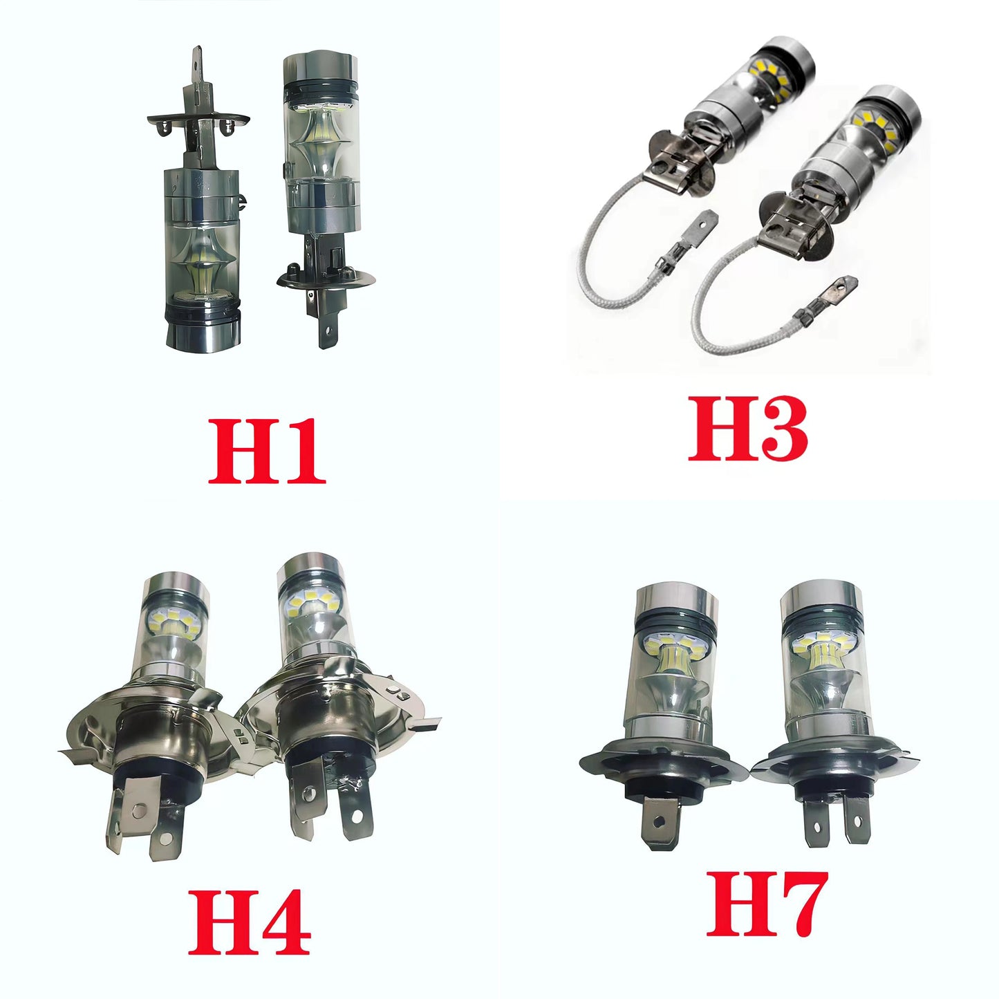 2Pcs 100W H1 H3 H4 H7 LED Fog Light Driving Bulb 12/24V Fog Lamp Headlamp 20SMD 1000LM White 6000K Car Headlight Car Accessories