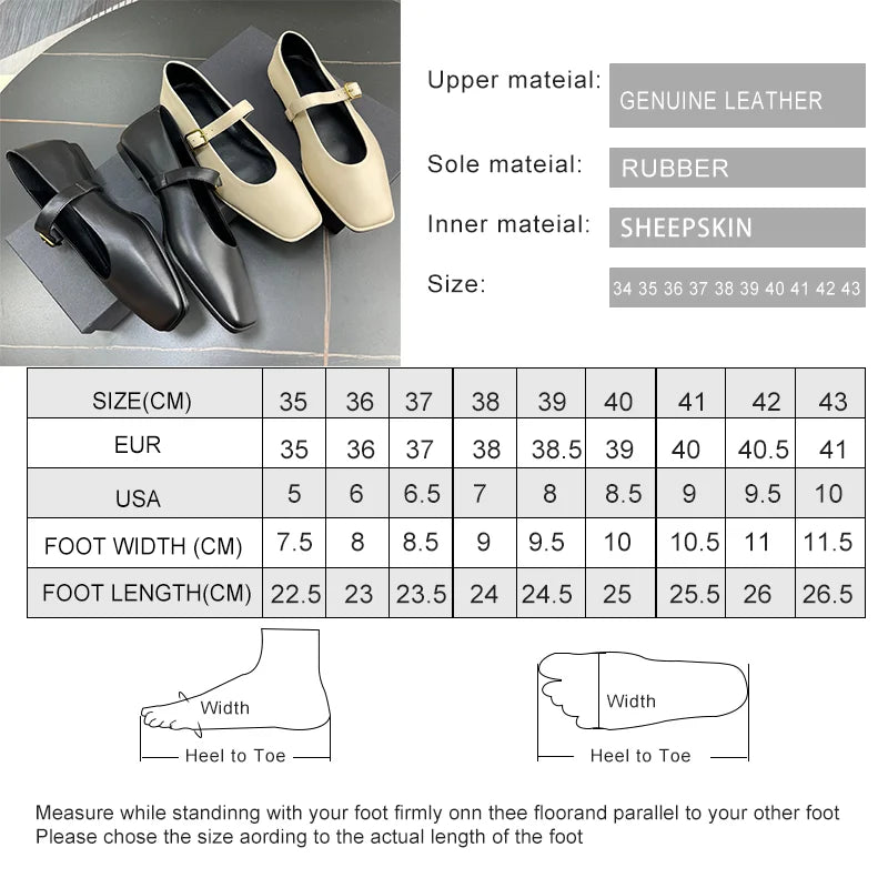 AIYUQI Mary Jane Shoes Female Genuine Leather 2024 New Snap Ballet Shoes Women Square Toe Flat Sheepskin Ladies Shoes
