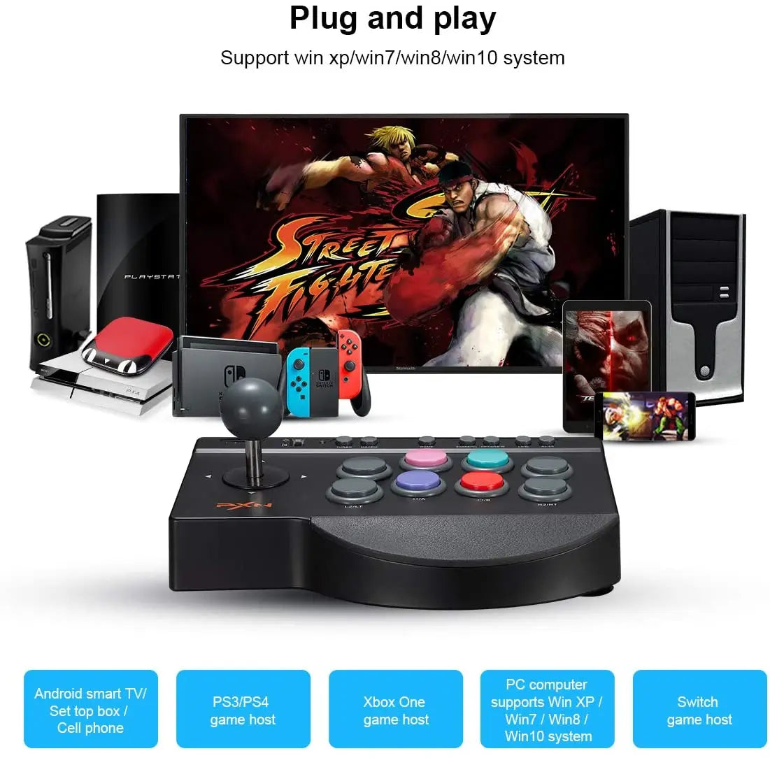 وحدة تحكم جويستيك للكمبيوتر الشخصي لأجهزة PS4/PS3/Switch/Android/Xbox One/سلسلة ألعاب القتال Arcade Fight Stick PXN 0082 USB Street Fighter