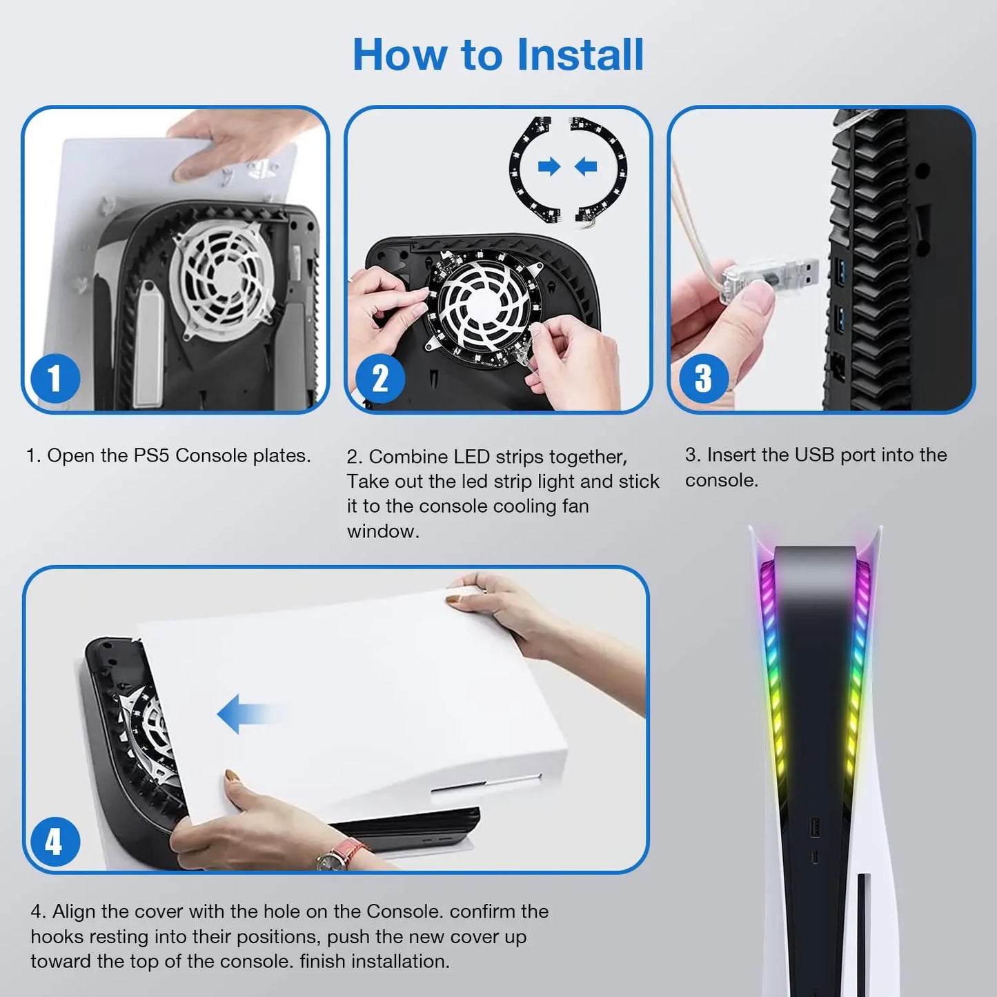 مجموعة أضواء نيون LED للألعاب من PS5 بحلقات RGB LED وملحقاتها لوحدة تحكم Playstation 5 الإصدار الرقمي وإصدار القرص