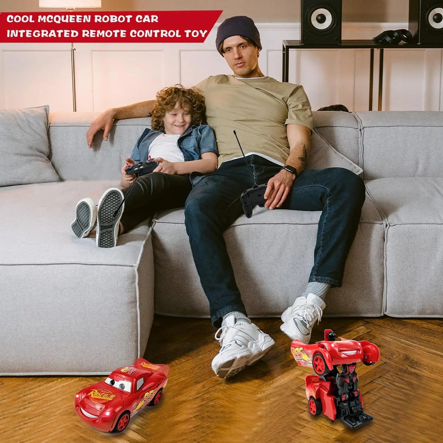 سيارة لايتنينج ماكوين للتحكم عن بعد 2 في 1 روبوت متحول سيارات RC سيارة مشوهة نموذج لعبة زر واحد تحول عالي السرعة