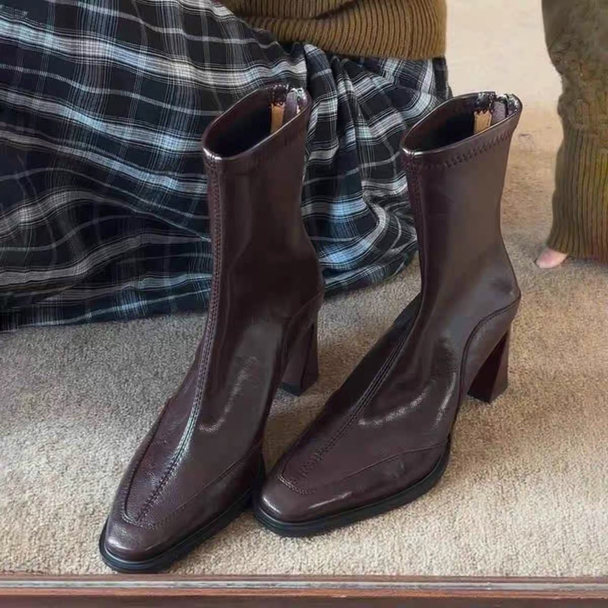 Womens Chunky Heel Vintage Dr Boots