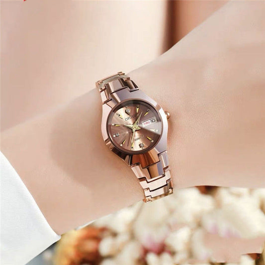 Women’s Luxury Quartz Watch – Elegant Steel Bracelet, Luminous Dial, Dual Calendar, Waterproof Fashion Timepiece