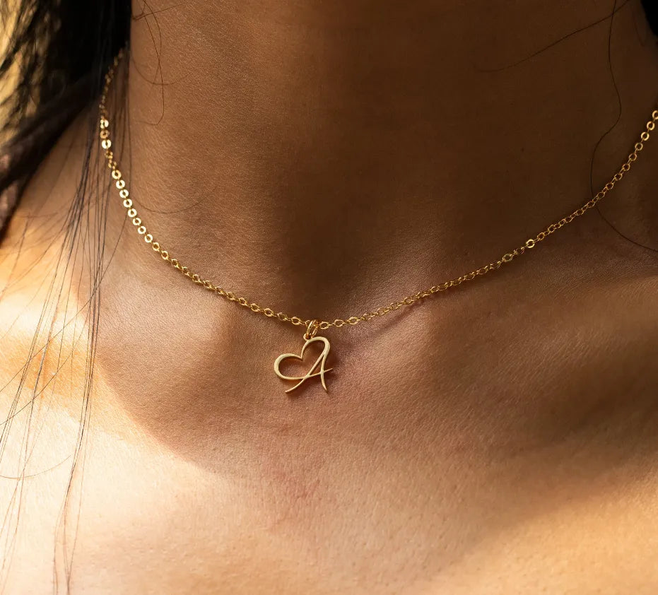 Heart Initial Letter Necklace for Women Gold Color Stainless Steel Necklace Jewelry Christmas Birthday Gift Free Shipping collar