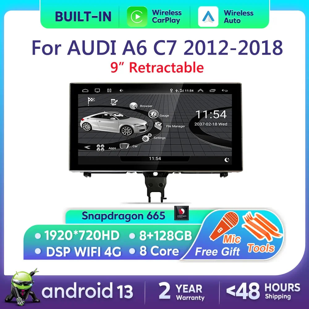 Android 13 8+128GB Car Multimedia Player For Audi A6 C7 A7 2012~2018 IPS Touch Screen 4G Carplay Music Stereo GPS Navi Auto Radi