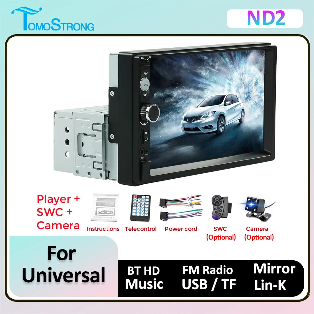 New Universal 7 inch Car Radio Stereo MP3 MP5 Multimedia Player Support SWC/AUX/BT/SD/USB/Mirrorlink/FM/RCA/HD Video/U disk