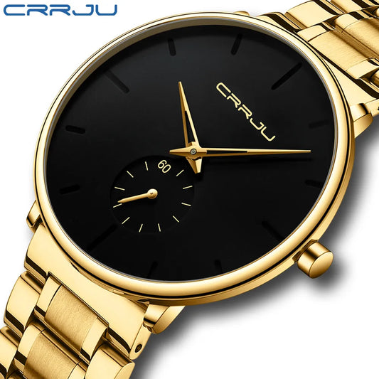 CRRJU Mens Watches Stainless Steel Men's Wrist Watch Casual Luxury Waterproof Sport Watch for Men Quartz Watch Relogio Masculino