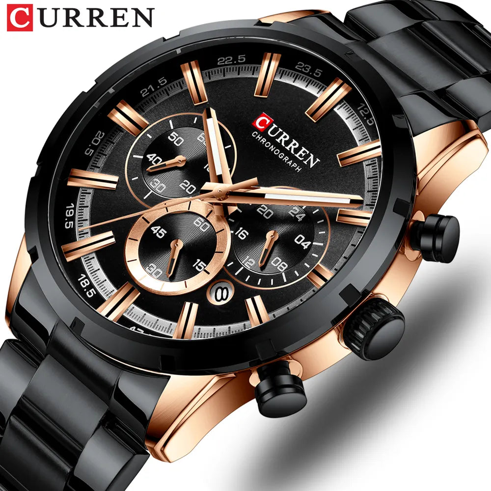 Luxury Brand CURREN Sporty Watch Mens Quartz Chronograph Wristwatches with Luminous hands 8355 Fashion Stainless Steel Clock