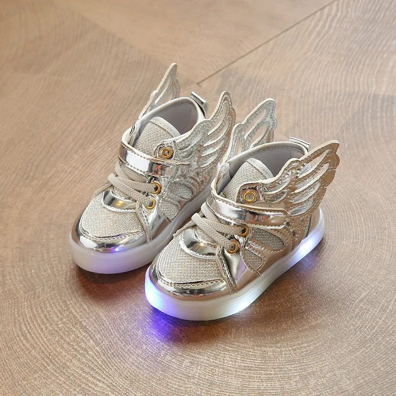 Luminous Sneakers Children Shoes For Boys Girls Led Shoes Kids Sport Flashing Lights Glowing Glitter Casual Baby Wing Flat Boots