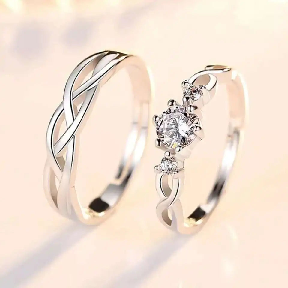 2pcs/Set Adjustable Heart-Shaped Copper Plated Platinum Crystal Couple Ring Men Women Finger Jewelry Wholesale Free Shipping