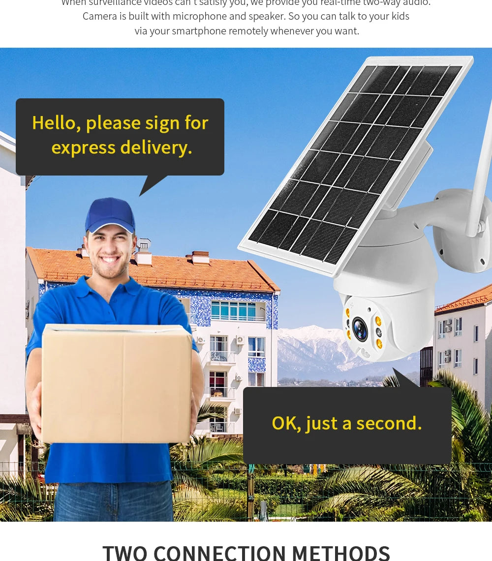 SHIWOJIA Camera 4G SIM Card 5MP HD Solar Panel Outdoor Monitoring CCTV Camera Smart Home Two-way Intrusion Alarm Long Standby