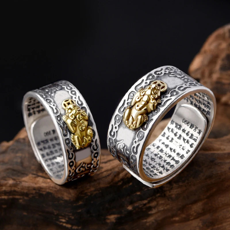 Buddhist Jewelry Women Men's Gift Creative Exquisite Ring Domineering Pixiu Feng Shui Amulet Wealth Good Luck Adjustable Ring