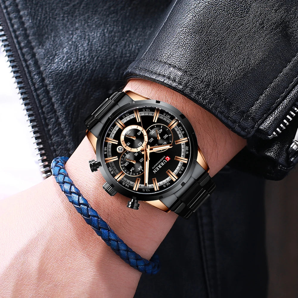 Luxury Brand CURREN Sporty Watch Mens Quartz Chronograph Wristwatches with Luminous hands 8355 Fashion Stainless Steel Clock