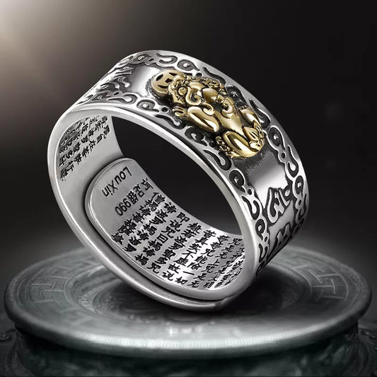 Buddhist Jewelry Women Men's Gift Creative Exquisite Ring Domineering Pixiu Feng Shui Amulet Wealth Good Luck Adjustable Ring