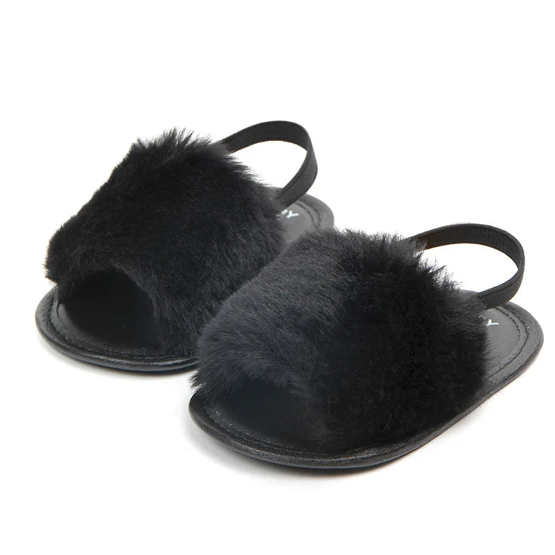 Summer Soft Hair Style Classic Infant Girl Slipper Sandals Breathable Baby Fur Shoes Simple Elastic Sandales Princess Baby Items