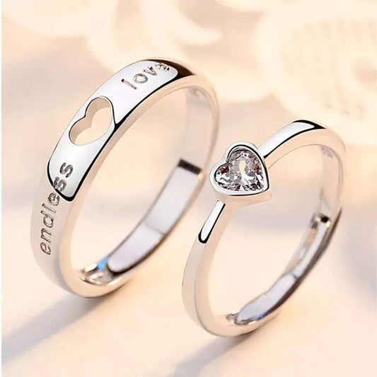 2pcs/Set Adjustable Heart-Shaped Copper Plated Platinum Crystal Couple Ring Men Women Finger Jewelry Wholesale Free Shipping