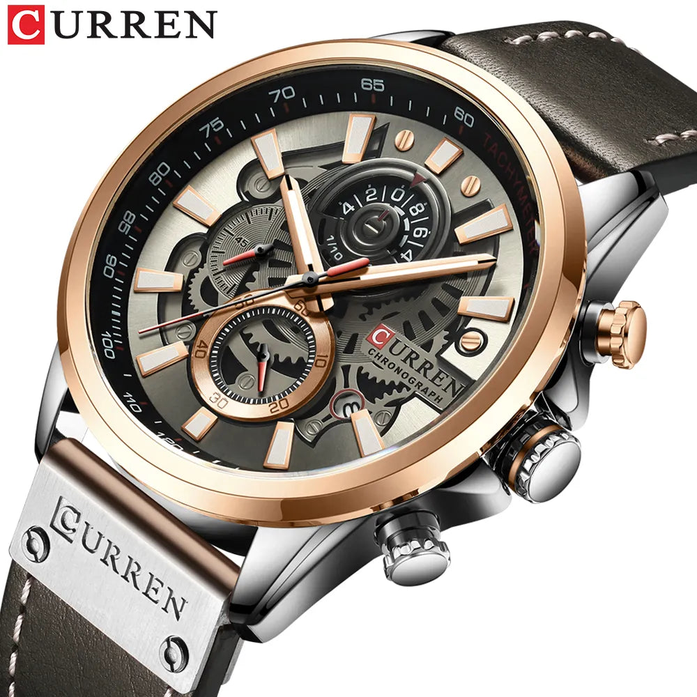 CURREN Watch for Men Top Brand Luxury Chronograph Sport Mens Watches Leather Quartz Clock Male Wristwatch Relogio Masculino