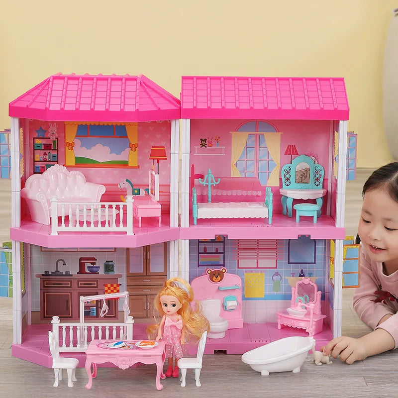 New DIY Doll House Girls Pretend Toy Handmade Castle Dollhouse Birthday Gifts Educational Toys Villa for Girl Toys For Children