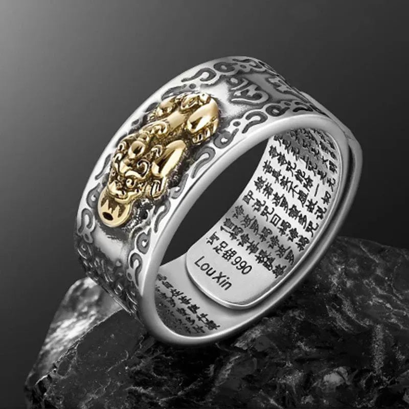 Buddhist Jewelry Women Men's Gift Creative Exquisite Ring Domineering Pixiu Feng Shui Amulet Wealth Good Luck Adjustable Ring