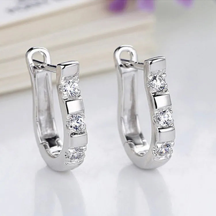 LByzHan Authentic 925 Sterling Silver Pendientes Earrings Harp Zircon Studs HorseShoe Earrings For Women Wedding Gift