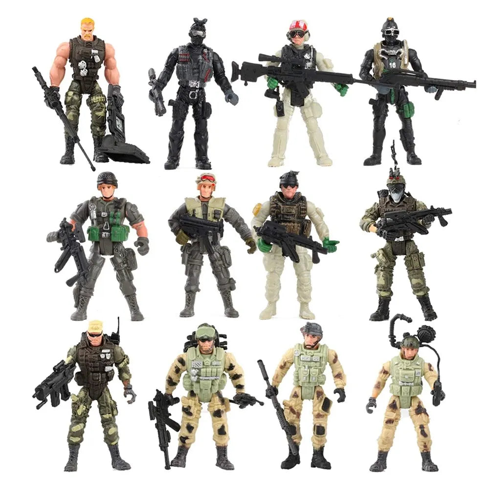 12 Pack Special Forces Army Combat SWAT Soldier Action Figures with Military Weapons and Accessories (4-Inches)