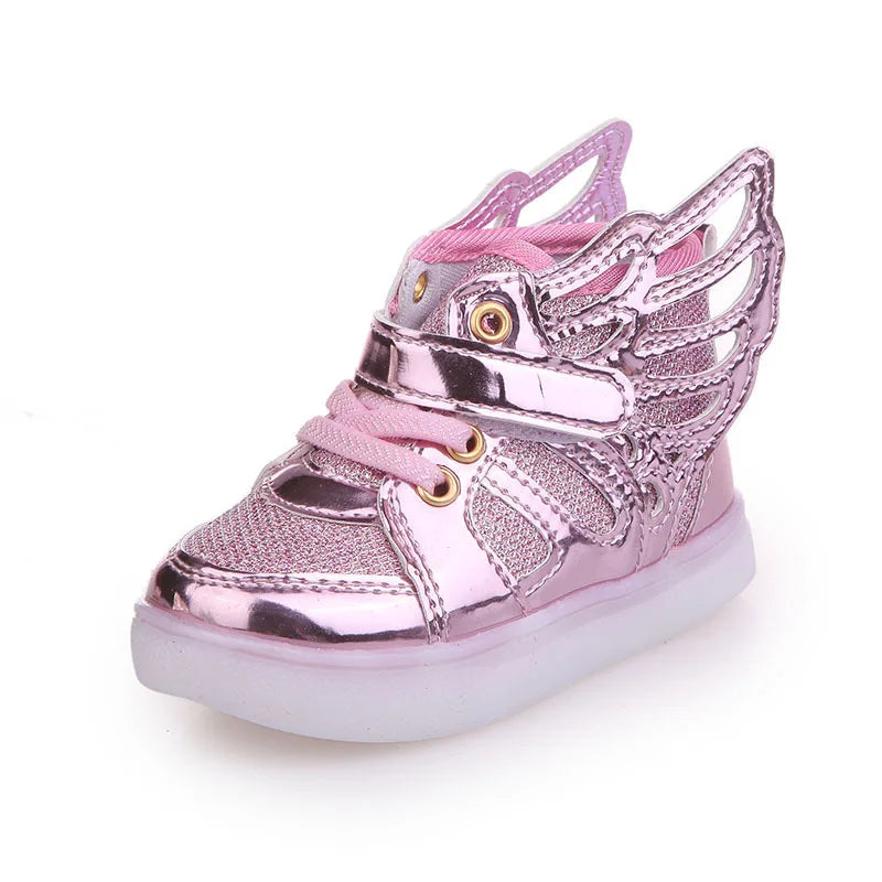 Luminous Sneakers Children Shoes For Boys Girls Led Shoes Kids Sport Flashing Lights Glowing Glitter Casual Baby Wing Flat Boots