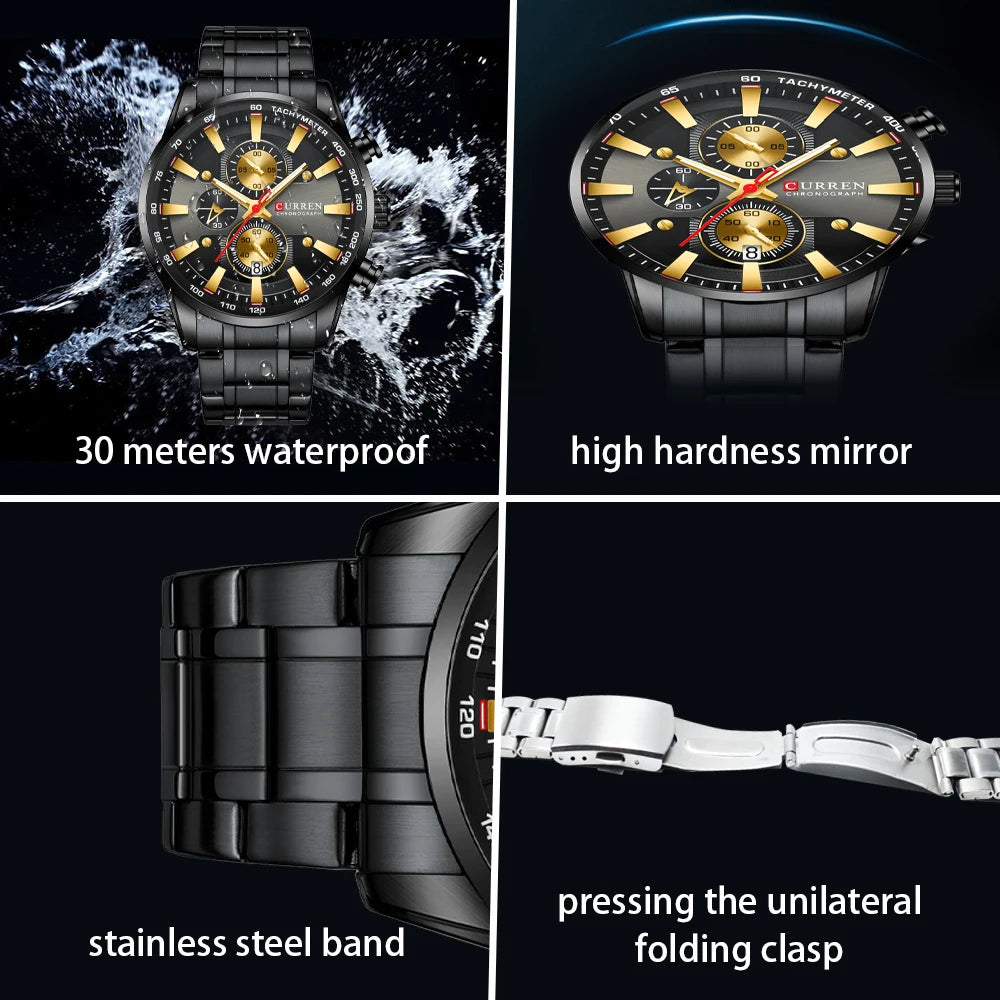 CURREN Man Watches Luxury Sporty Chronograph Wristwatches for Men Quartz Stainless Steel Band Clock Luminous Hands