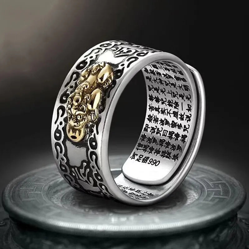 Buddhist Jewelry Women Men's Gift Creative Exquisite Ring Domineering Pixiu Feng Shui Amulet Wealth Good Luck Adjustable Ring