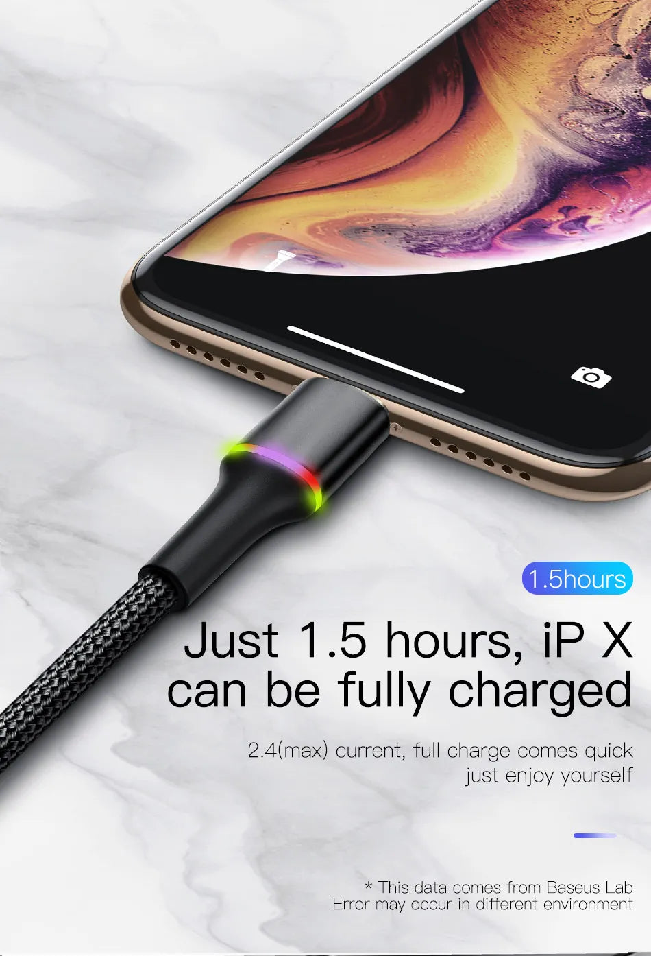 Baseus USB Cable For iPhone 12 11 13 Pro XS Max Xr X 8 7 6 LED Lighting Fast Charge Charger Phone Cable