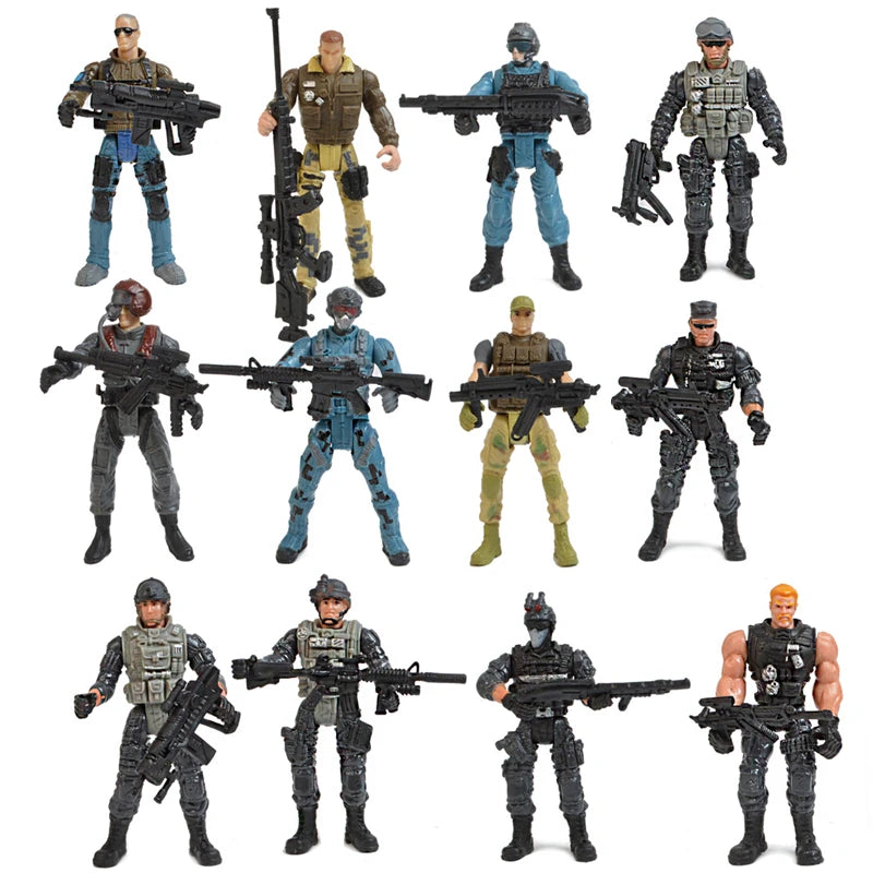 12 Pack Special Forces Army Combat SWAT Soldier Action Figures with Military Weapons and Accessories (4-Inches)