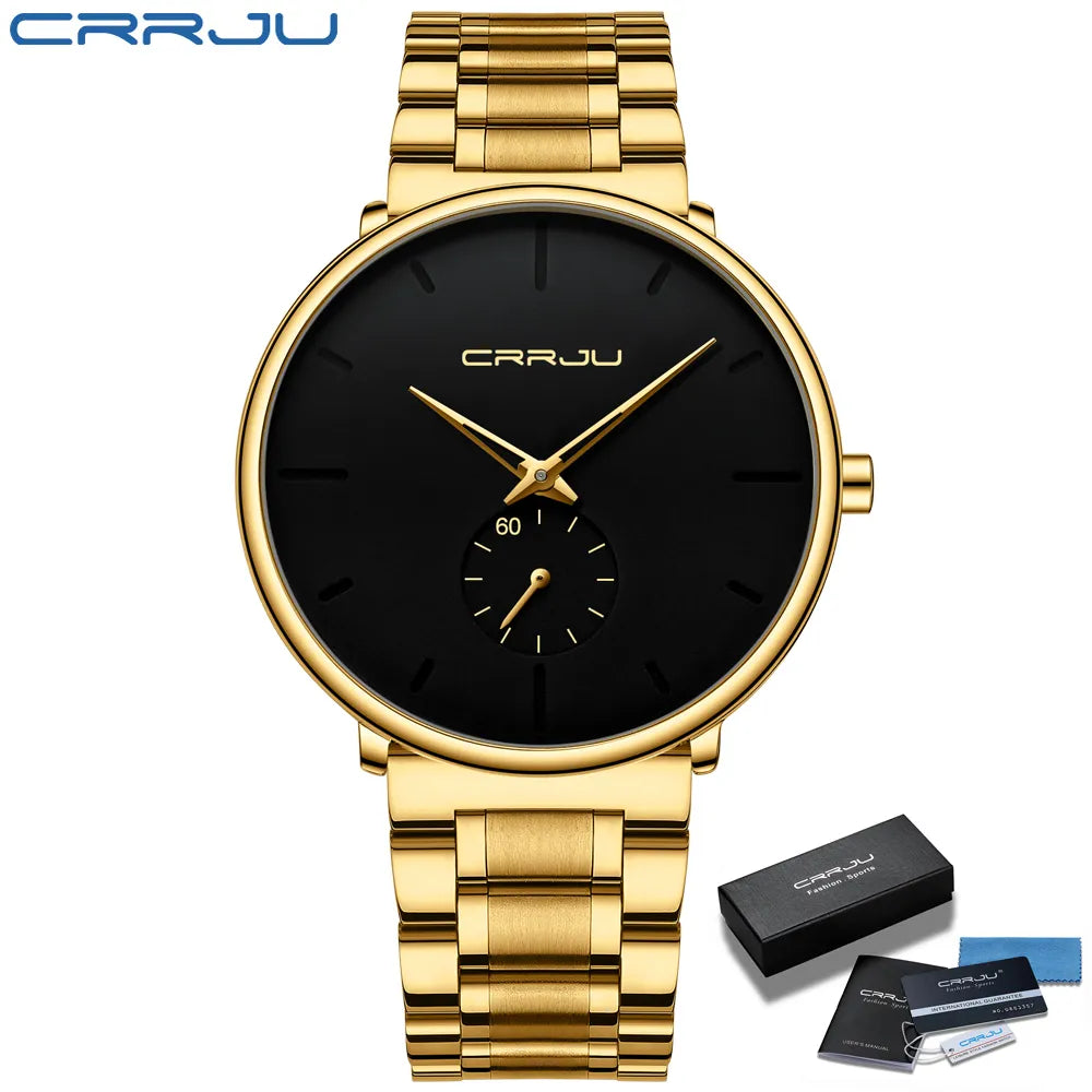 CRRJU Mens Watches Stainless Steel Men's Wrist Watch Casual Luxury Waterproof Sport Watch for Men Quartz Watch Relogio Masculino