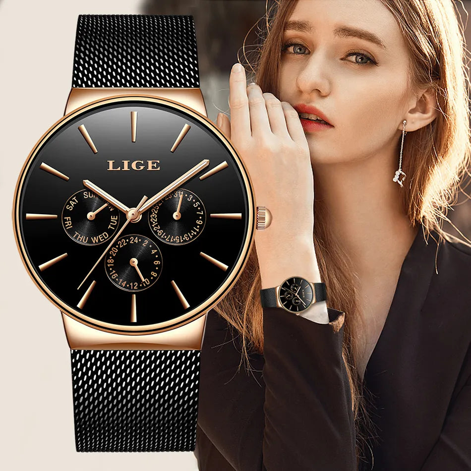 2023 Classic Women Rose Gold Top Brand Luxury Laides Dress Business Fashion Casual Waterproof Watches Quartz Calendar Wristwatch