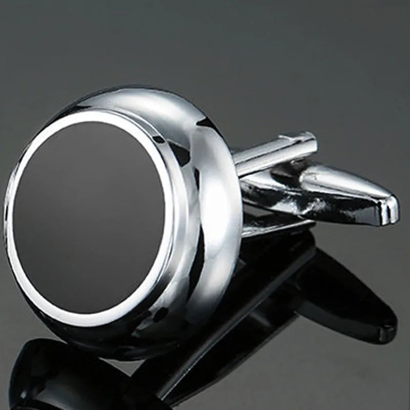 Classic design men's French shirt cuff button high quality copper silvery metallic Black Enamel CuffLinks