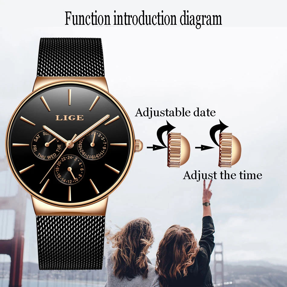 2023 Classic Women Rose Gold Top Brand Luxury Laides Dress Business Fashion Casual Waterproof Watches Quartz Calendar Wristwatch