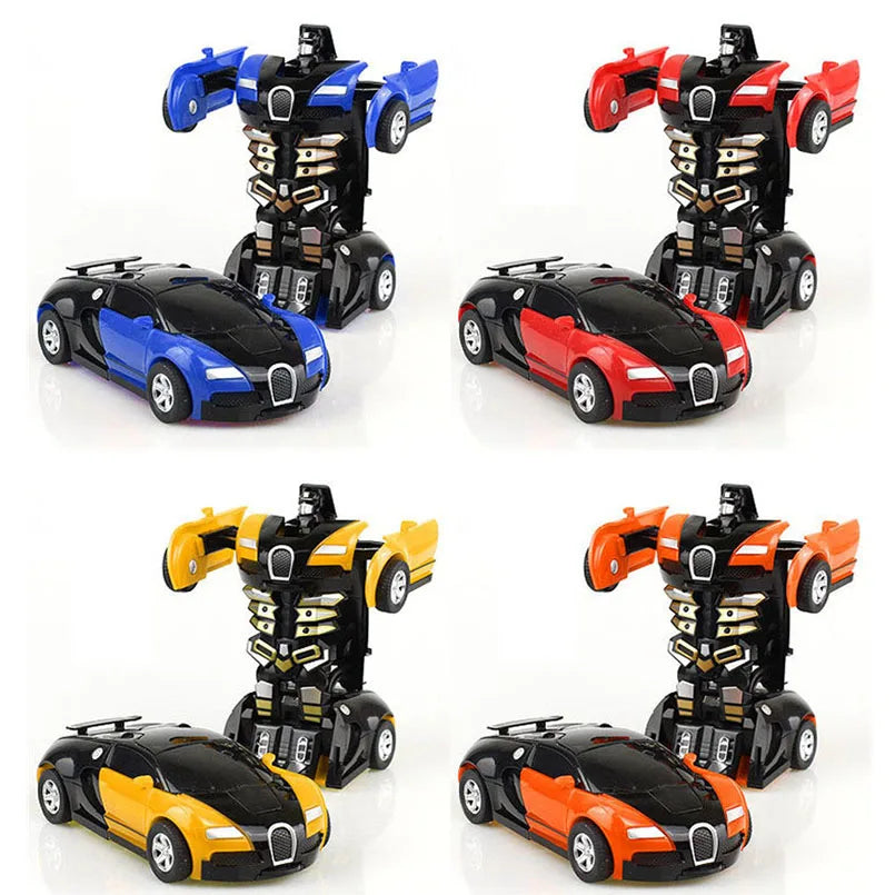 2 IN 1 Deformation Robot Car Model Plastic Mini Transformation Robots Toy For Boys One Step Impact Vehicles Car Children Toys