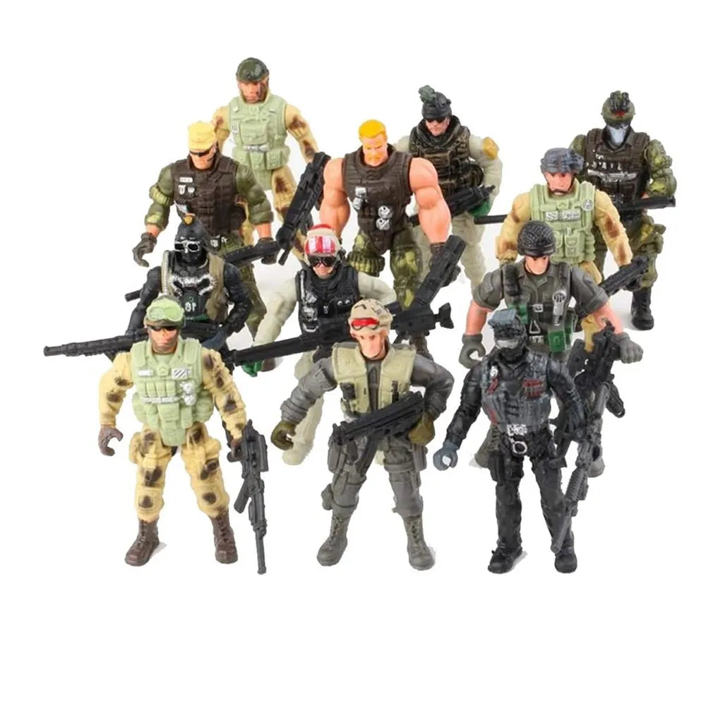 12 Pack Special Forces Army Combat SWAT Soldier Action Figures with Military Weapons and Accessories (4-Inches)