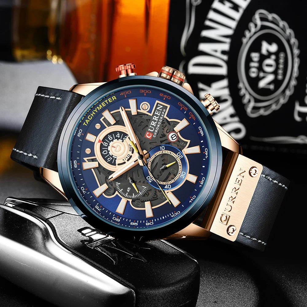 CURREN Watch for Men Top Brand Luxury Chronograph Sport Mens Watches Leather Quartz Clock Male Wristwatch Relogio Masculino