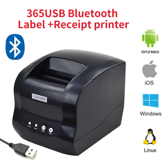 Xprinter 365B Thermal Label Printer Barcode Sticker Receipt Printer Support 20-80mm 2 In 1 Print Machine for Android iOS Windows