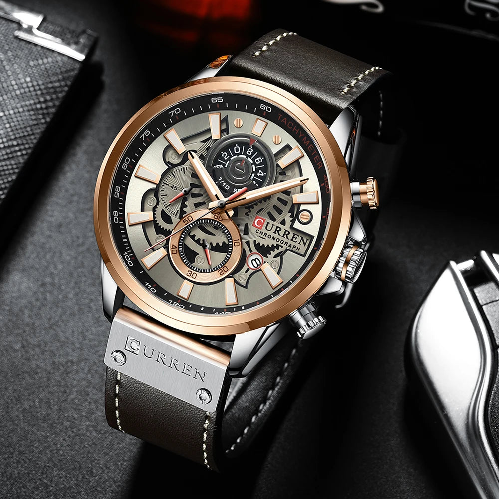 CURREN Watch for Men Top Brand Luxury Chronograph Sport Mens Watches Leather Quartz Clock Male Wristwatch Relogio Masculino