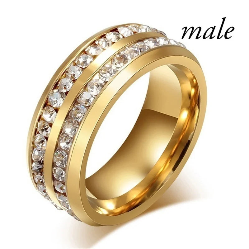 Fashion Couple Rings Women Marquise Cut Crystal CZ Ring Men's Two Rows CZ Stone Stainless Steel Ring Fashion Jewelry For Lovers