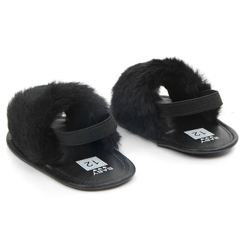 Summer Soft Hair Style Classic Infant Girl Slipper Sandals Breathable Baby Fur Shoes Simple Elastic Sandales Princess Baby Items