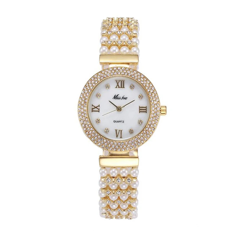 Women Watch Pearl Wrist Quarz Hip Hop Jewelry