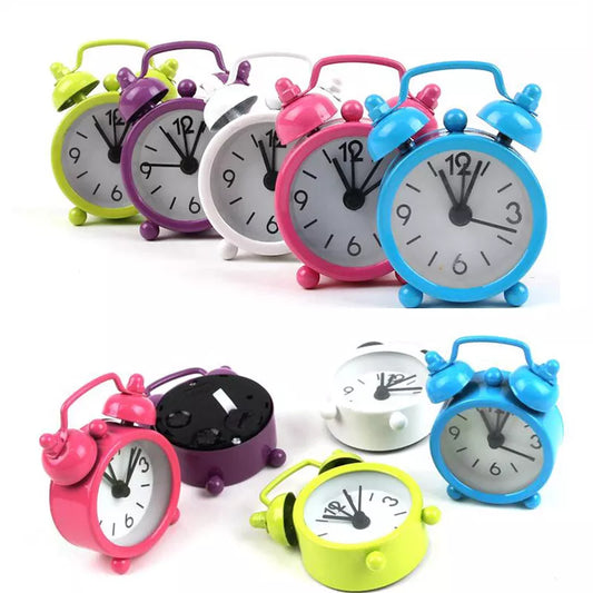 New Mini Alarm Clock Electronic Round Number Double Bell Desk Table Digital Quartz Clock Home Decoration Retro Portable Adapdesk