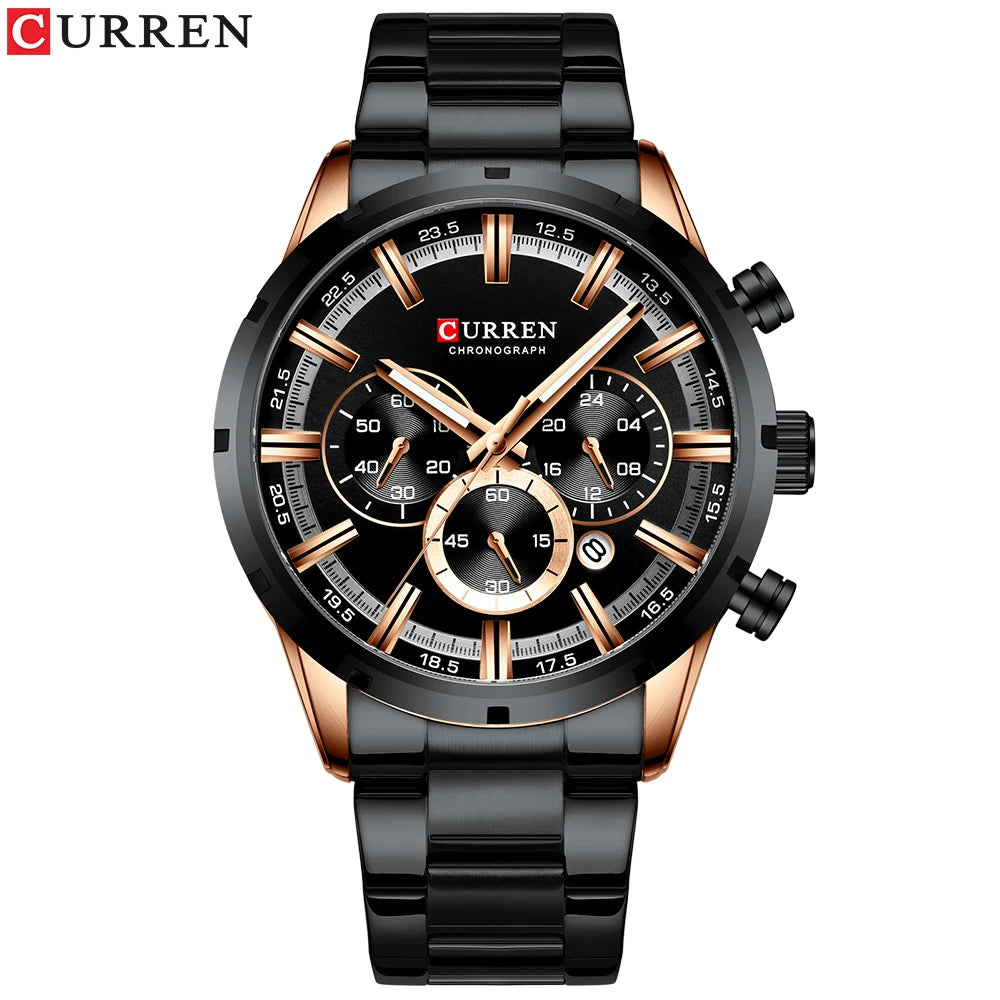 Luxury Brand CURREN Sporty Watch Mens Quartz Chronograph Wristwatches with Luminous hands 8355 Fashion Stainless Steel Clock