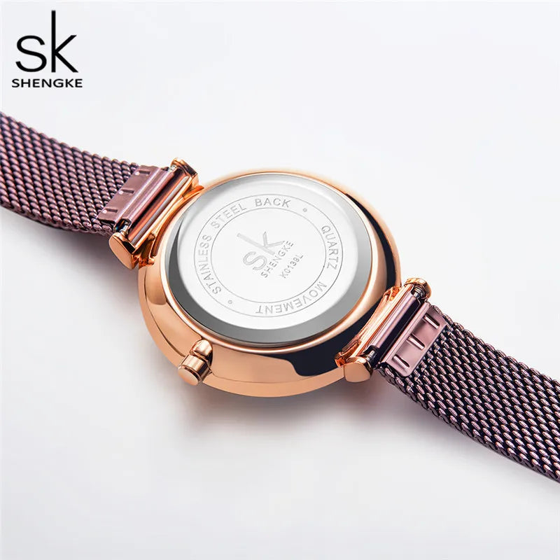 Shengke Watch For Women Creative Brown Mesh Band Women Watch Japanese Quartz Reloj Mujer Fashion Designer Serise Montre Femme