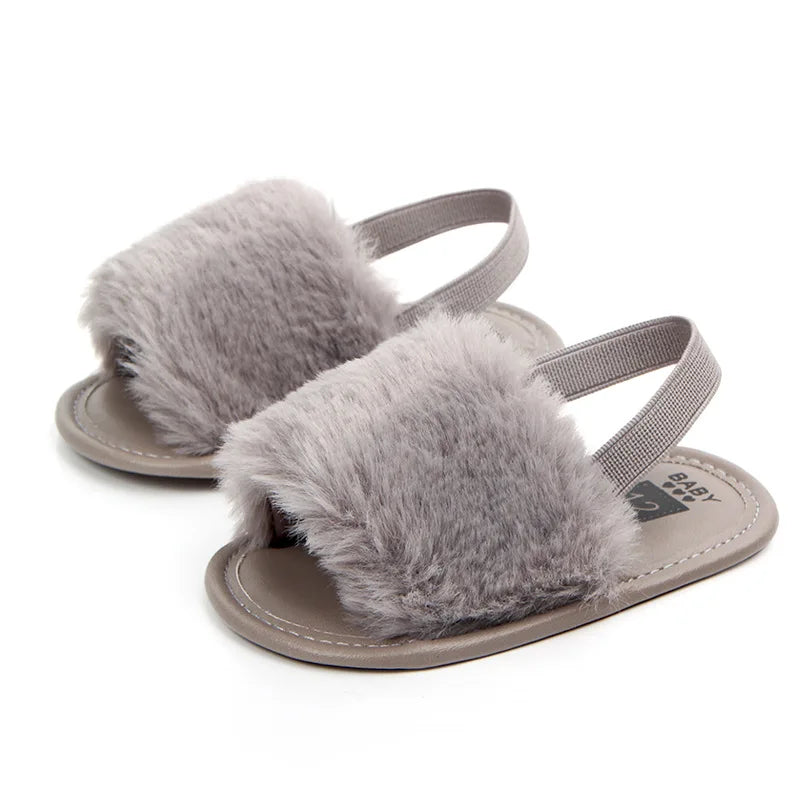 Summer Soft Hair Style Classic Infant Girl Slipper Sandals Breathable Baby Fur Shoes Simple Elastic Sandales Princess Baby Items